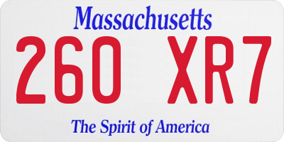 MA license plate 260XR7