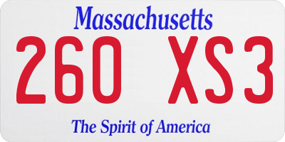 MA license plate 260XS3