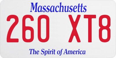 MA license plate 260XT8