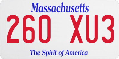MA license plate 260XU3