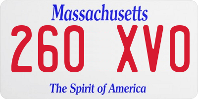 MA license plate 260XV0