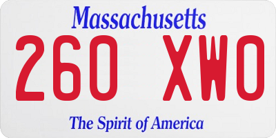 MA license plate 260XW0