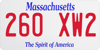 MA license plate 260XW2