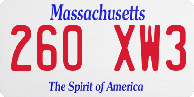 MA license plate 260XW3