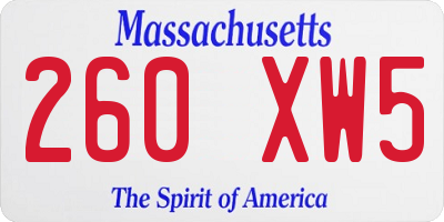 MA license plate 260XW5