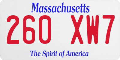MA license plate 260XW7