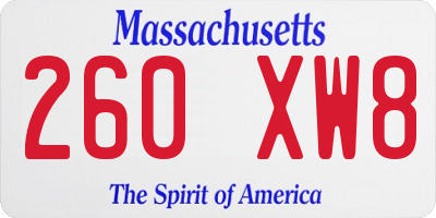 MA license plate 260XW8