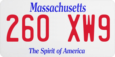 MA license plate 260XW9