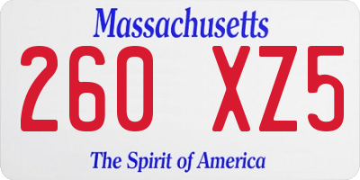 MA license plate 260XZ5