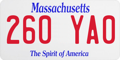 MA license plate 260YA0