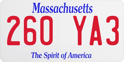 MA license plate 260YA3