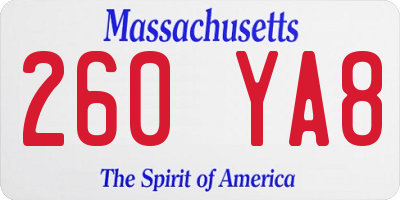 MA license plate 260YA8