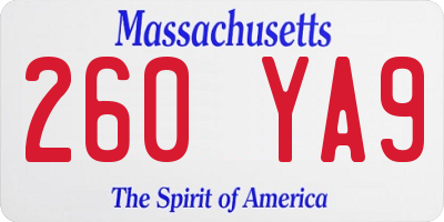 MA license plate 260YA9