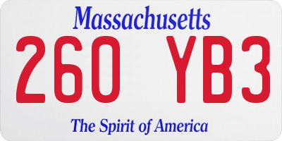 MA license plate 260YB3