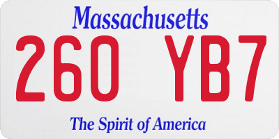 MA license plate 260YB7