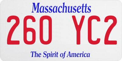 MA license plate 260YC2