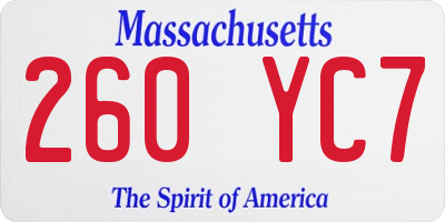 MA license plate 260YC7