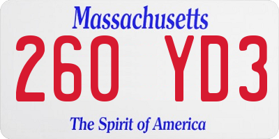 MA license plate 260YD3