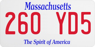 MA license plate 260YD5