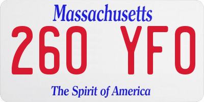 MA license plate 260YF0