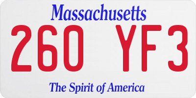 MA license plate 260YF3