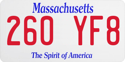 MA license plate 260YF8