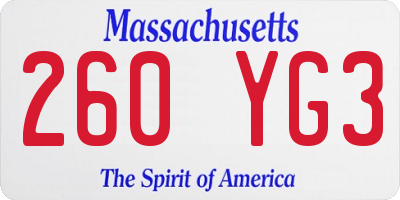 MA license plate 260YG3