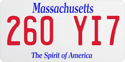 MA license plate 260YI7
