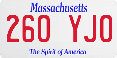 MA license plate 260YJ0