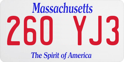 MA license plate 260YJ3