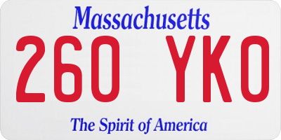 MA license plate 260YK0