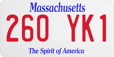 MA license plate 260YK1