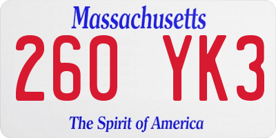 MA license plate 260YK3