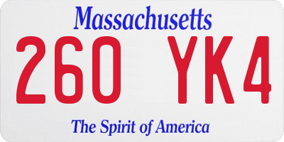 MA license plate 260YK4