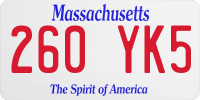 MA license plate 260YK5