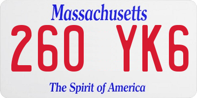 MA license plate 260YK6