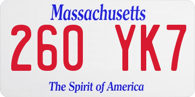 MA license plate 260YK7