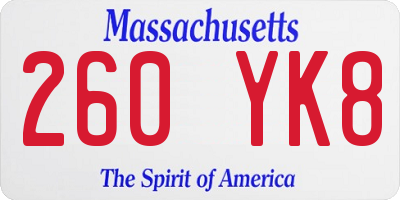MA license plate 260YK8
