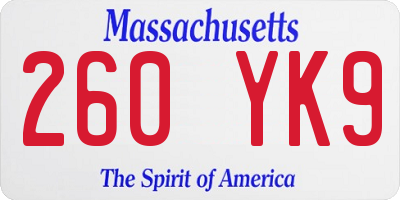 MA license plate 260YK9