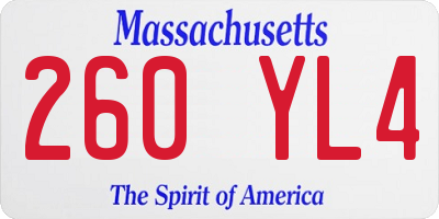 MA license plate 260YL4
