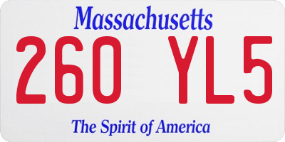 MA license plate 260YL5