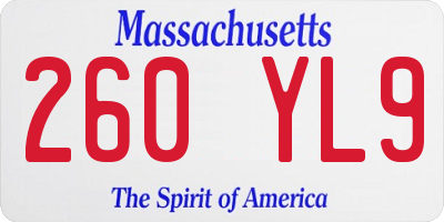 MA license plate 260YL9
