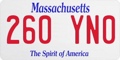 MA license plate 260YN0