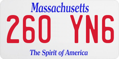 MA license plate 260YN6