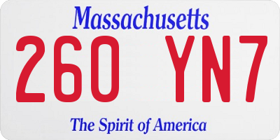 MA license plate 260YN7