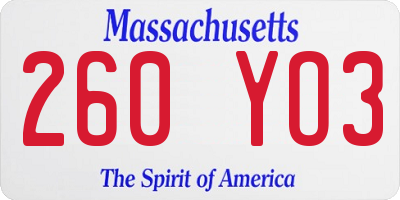 MA license plate 260YO3