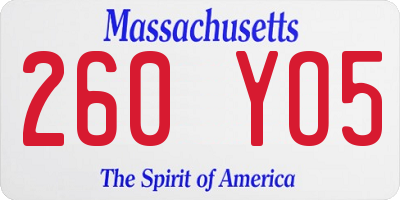 MA license plate 260YO5