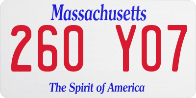 MA license plate 260YO7