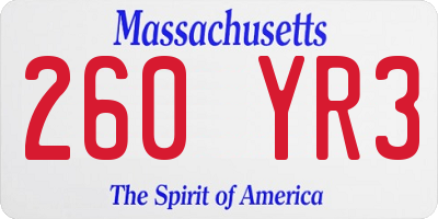MA license plate 260YR3