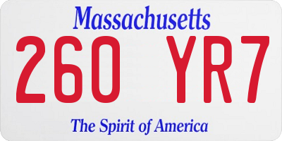 MA license plate 260YR7